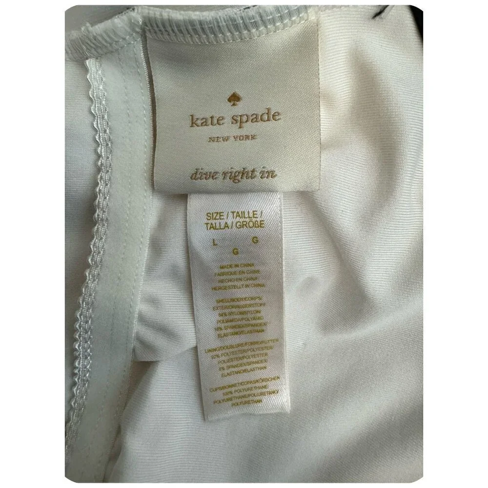 Kate Spade NY NWT $138 Bathing Beauty Graphic Striped 1-Piece Swimsuit Cream LG - Picture 2 of 8